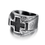 Anillo de Fe de Acero Inoxidable con Grabado de Cruz, Estilo Heavy Metal