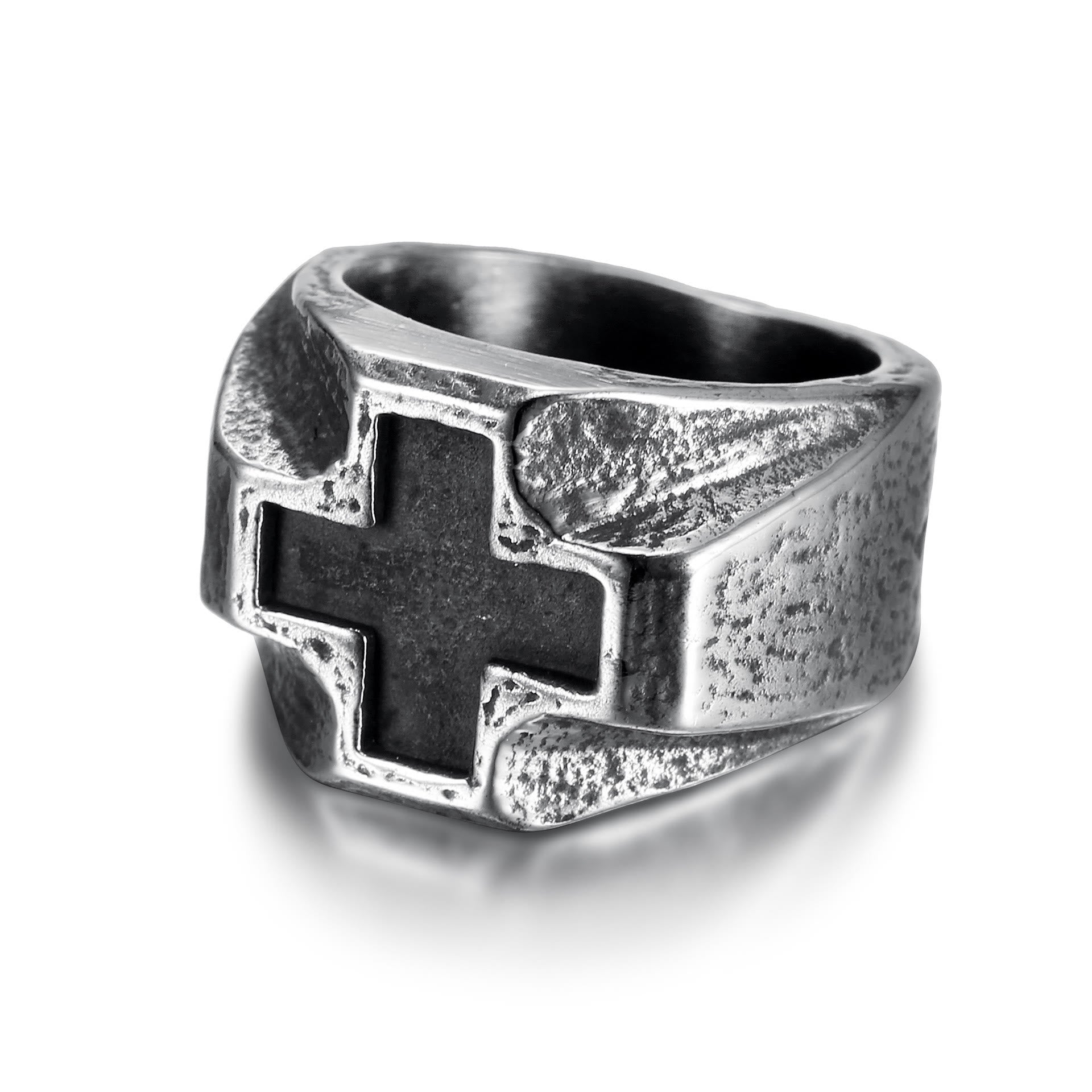 Anillo de Fe de Acero Inoxidable con Grabado de Cruz, Estilo Heavy Metal