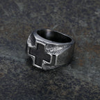 Anillo de Fe de Acero Inoxidable con Grabado de Cruz, Estilo Heavy Metal