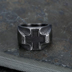 Anillo de Fe de Acero Inoxidable con Grabado de Cruz, Estilo Heavy Metal