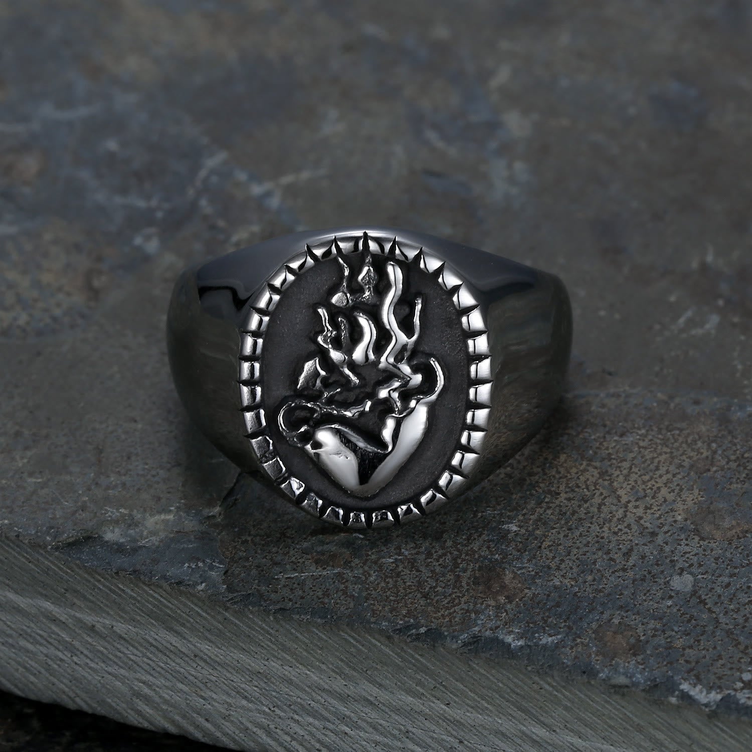 Classic Retro Style Jesus Sacred Heart Engraved Stainless Steel Faith Ring