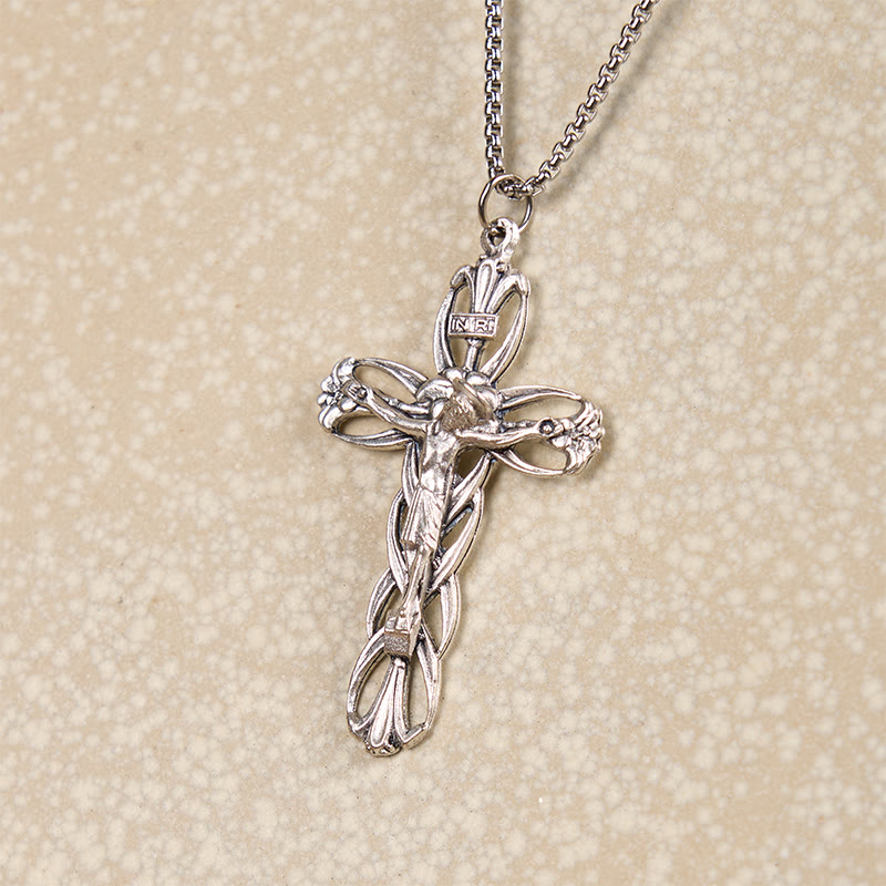 Collier Pendentif Amulette Exclusive Crucifix Jésus Motif Rétro