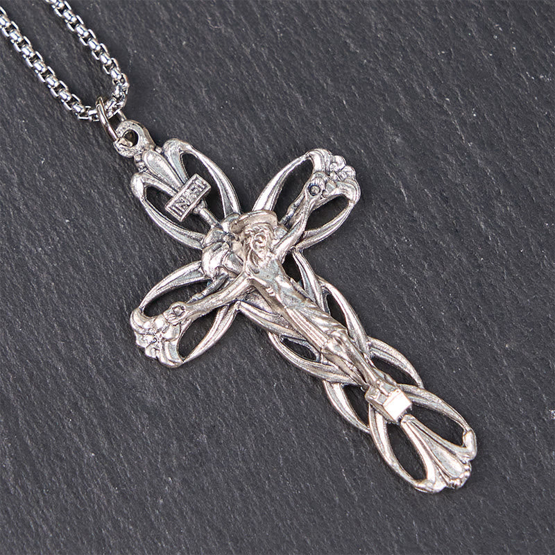 Collier Pendentif Amulette Exclusive Crucifix Jésus Motif Rétro