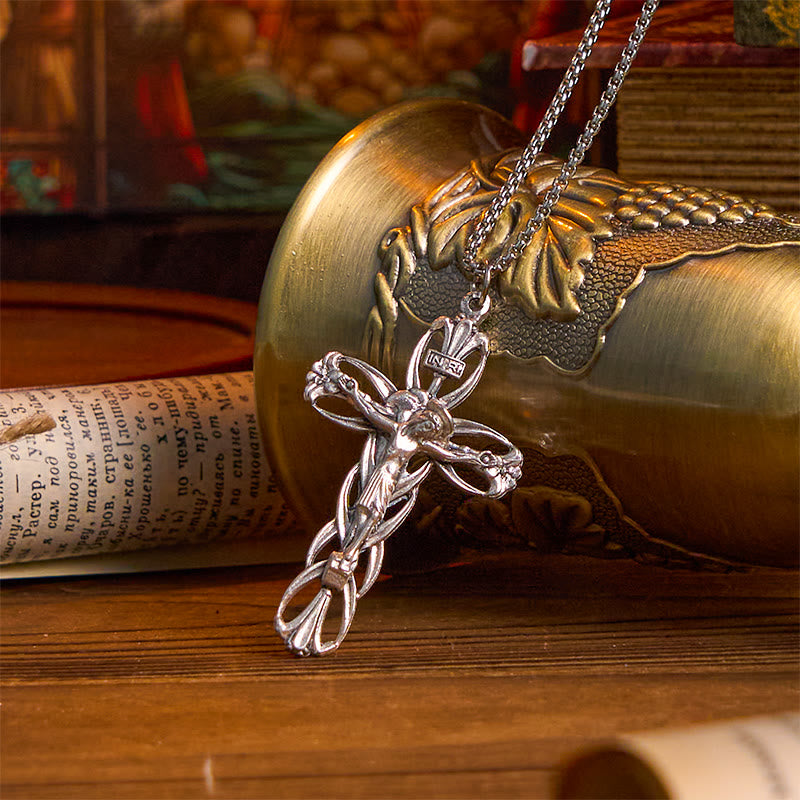 Collier Pendentif Amulette Exclusive Crucifix Jésus Motif Rétro