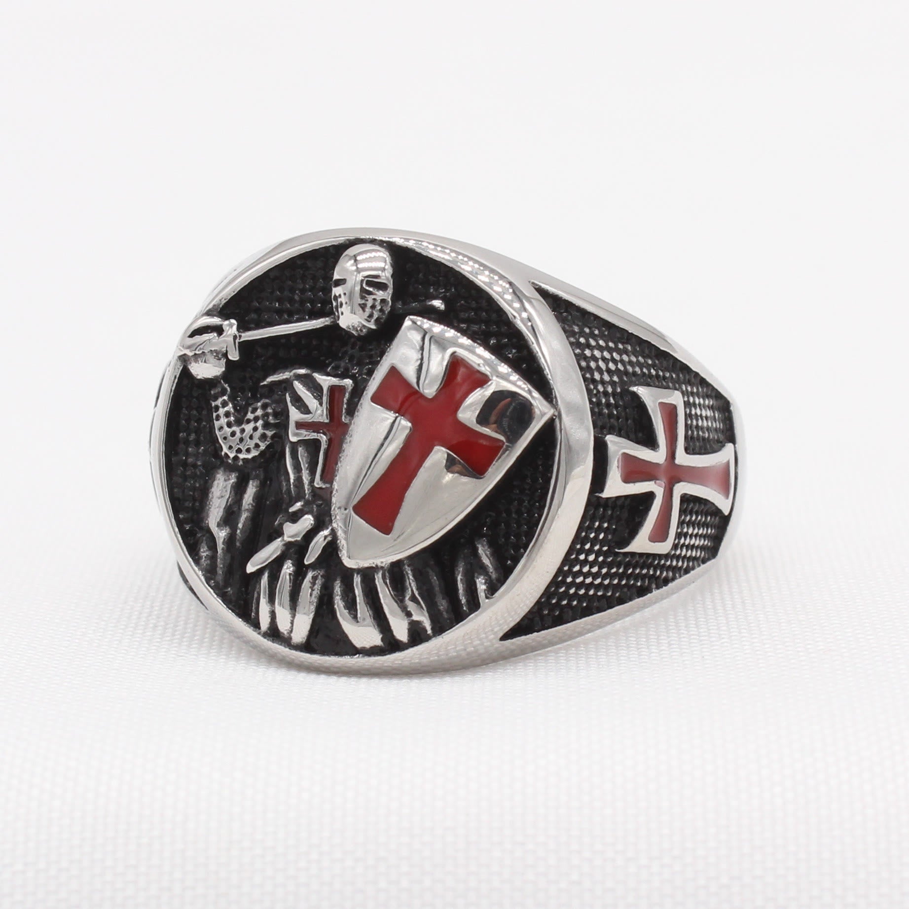 Bague style classique rétro à 2 couleurs, écu des Chevaliers du Temple, protégez votre foi