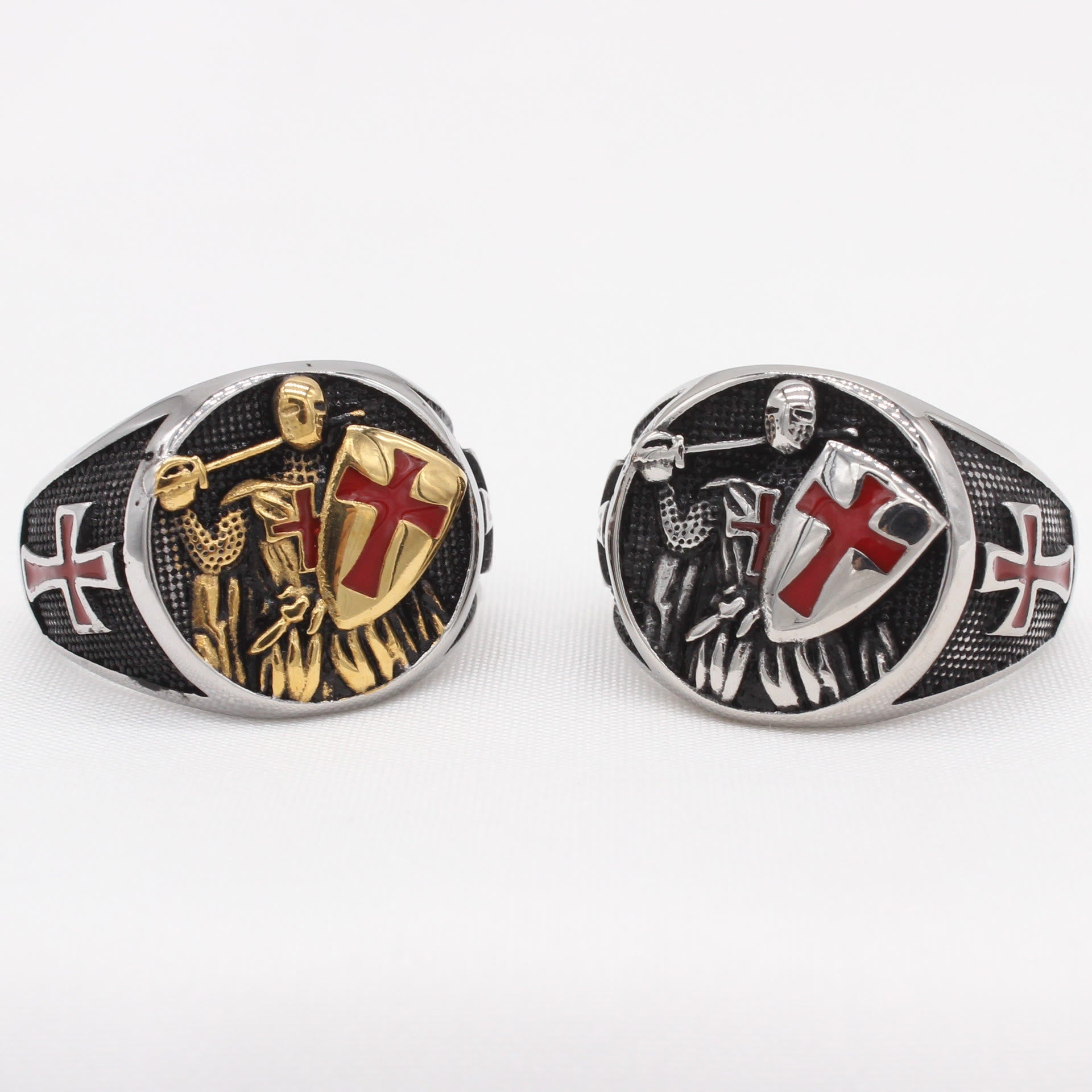 Bague style classique rétro à 2 couleurs, écu des Chevaliers du Temple, protégez votre foi