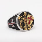 Bague style classique rétro à 2 couleurs, écu des Chevaliers du Temple, protégez votre foi
