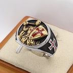 Bague style classique rétro à 2 couleurs, écu des Chevaliers du Temple, protégez votre foi