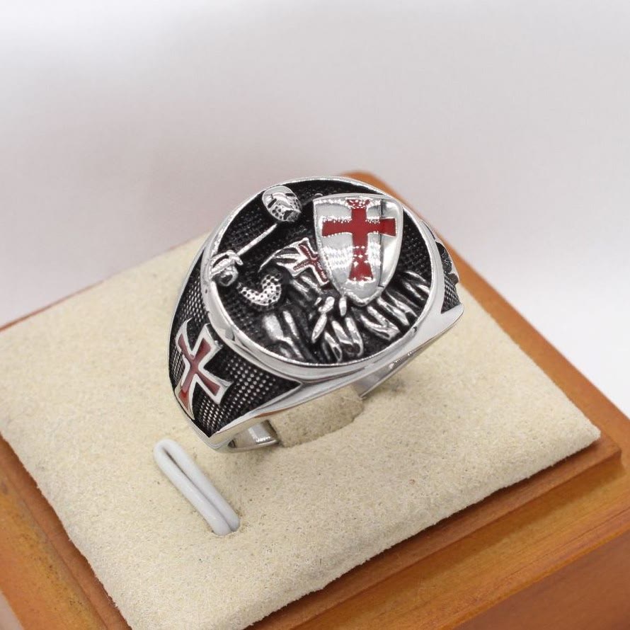 Bague style classique rétro à 2 couleurs, écu des Chevaliers du Temple, protégez votre foi