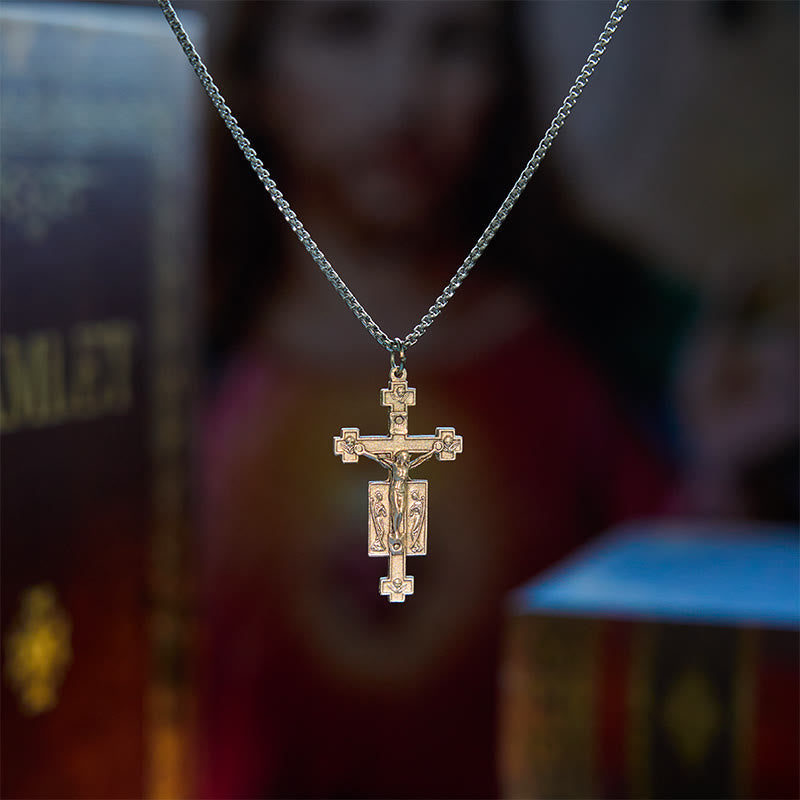 Exclusivo Crucifijo Artesanal de Jesús con Colgante de Collar de Bendición de Ángeles