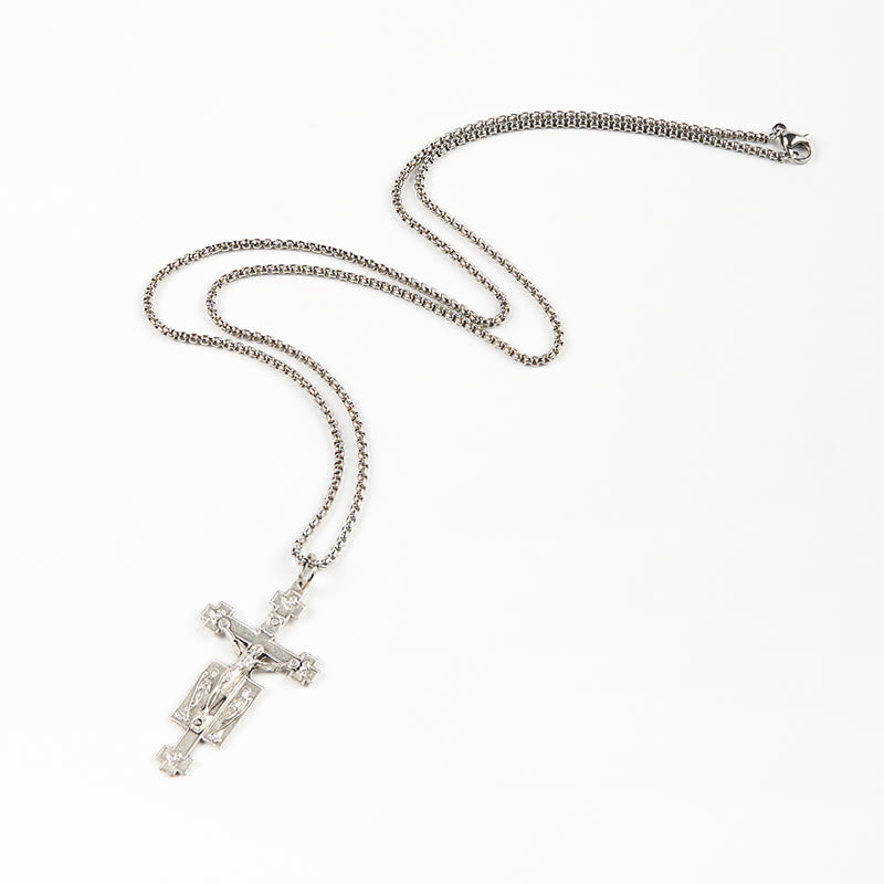 Exclusivo Crucifijo Artesanal de Jesús con Colgante de Collar de Bendición de Ángeles