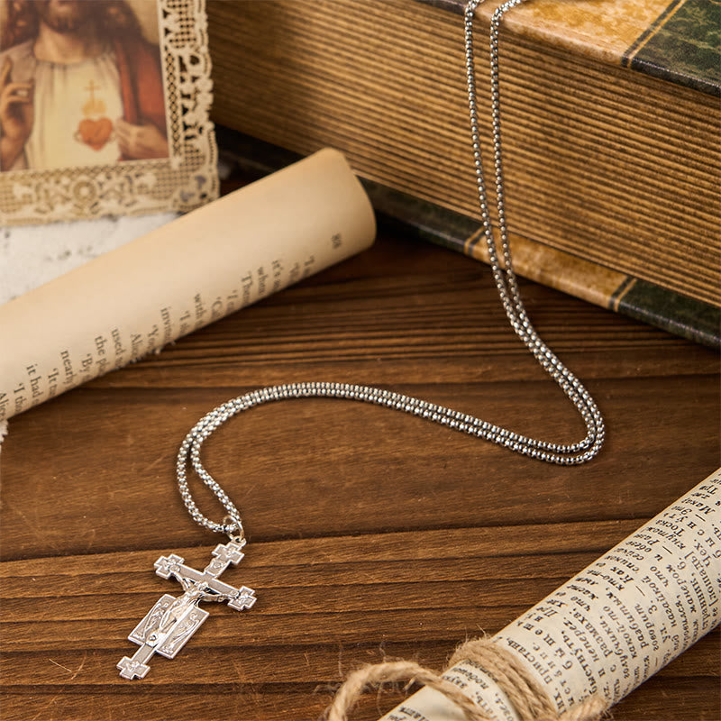 Exclusivo Crucifijo Artesanal de Jesús con Colgante de Collar de Bendición de Ángeles