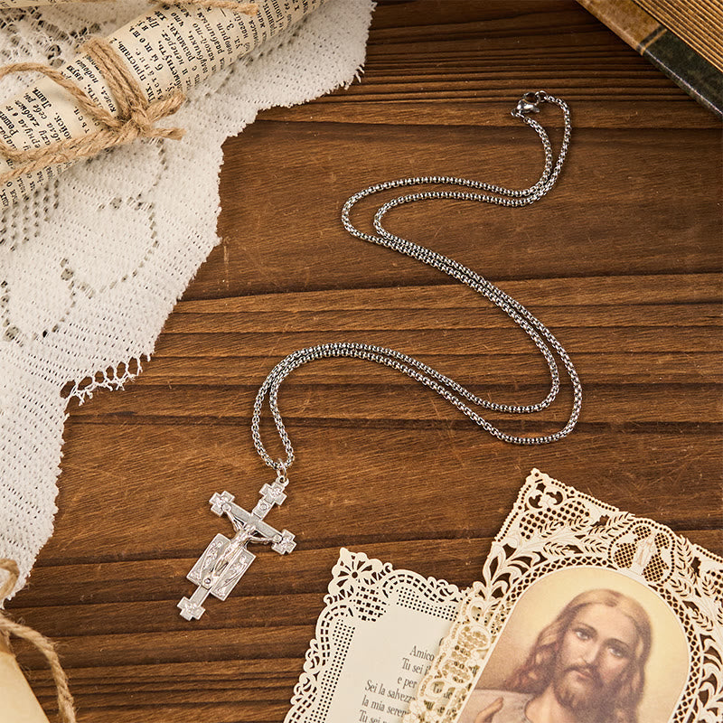Exclusivo Crucifijo Artesanal de Jesús con Colgante de Collar de Bendición de Ángeles