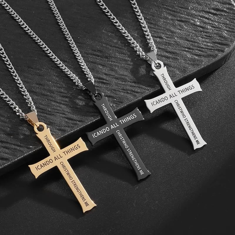 Collar con colgante de cruz y fe con icono "TODO LO PUEDO" de estilo minimalista