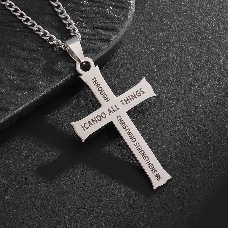 Collar con colgante de cruz y fe con icono "TODO LO PUEDO" de estilo minimalista