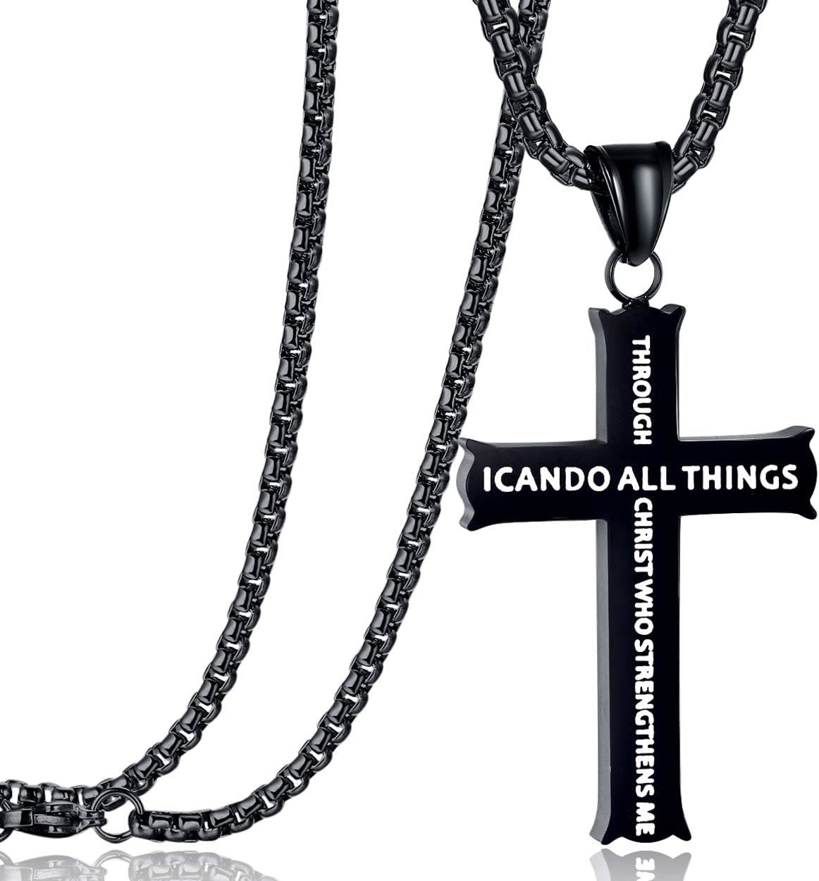 Collar con colgante de cruz y fe con icono "TODO LO PUEDO" de estilo minimalista
