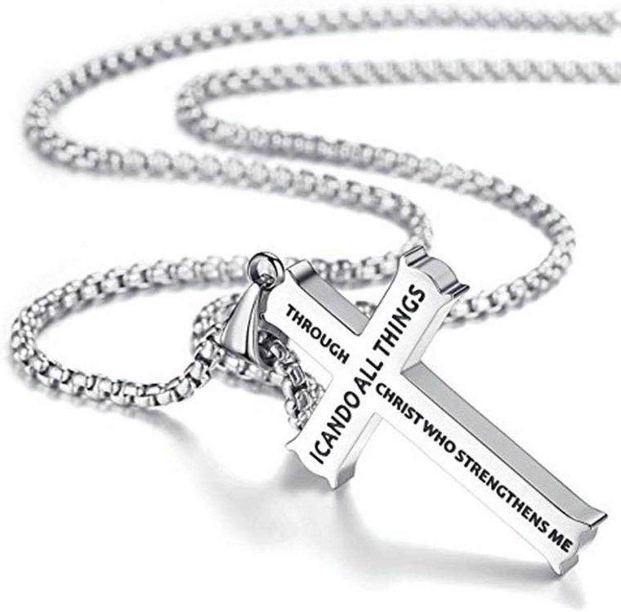 Collar con colgante de cruz y fe con icono "TODO LO PUEDO" de estilo minimalista