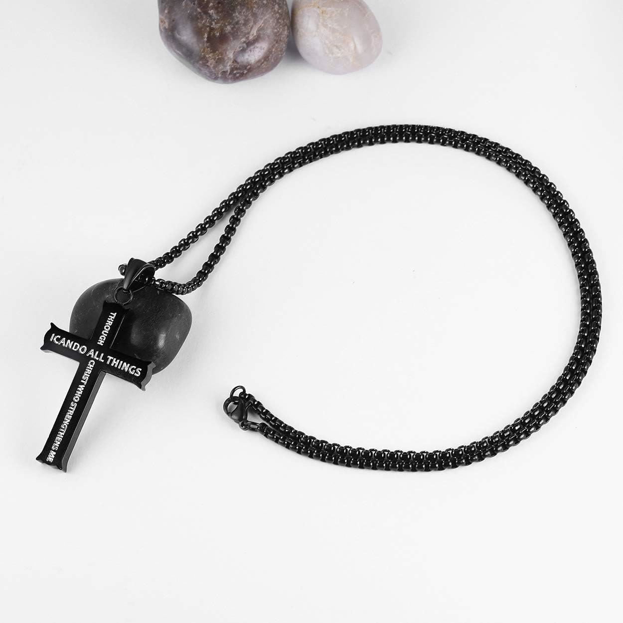 Collar con colgante de cruz y fe con icono "TODO LO PUEDO" de estilo minimalista