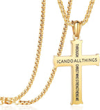 Collar con colgante de cruz y fe con icono "TODO LO PUEDO" de estilo minimalista