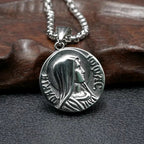 Collar con Colgante de Icono Clásico de Jesús y María a Doble Cara
