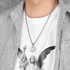 Collar con Colgante de Icono Clásico de Jesús y María a Doble Cara