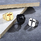 Anillo de fe de acero inoxidable grabado con cruz estilo minimalista de 3 colores