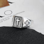 Anillo Ajustable Grabado Cruz Minimalista Plata de Ley 925 Fe