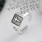 Anillo Ajustable Grabado Cruz Minimalista Plata de Ley 925 Fe