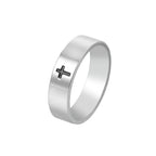 Anillo de titanio con grabado de cruz brillante estilo minimalista
