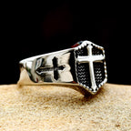 Anillo de fe de acero inoxidable grabado con cruz de estilo retro minimalista