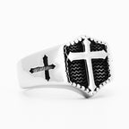 Anillo de fe de acero inoxidable grabado con cruz de estilo retro minimalista