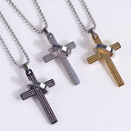Collier pendentif minimaliste en forme de croix avec anneau et verset biblique