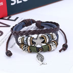 Pulsera de cordón de cuero ajustable con el pez de Jesús retro