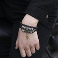 Pulsera de cordón de cuero ajustable con el pez de Jesús retro