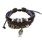 Pulsera de cordón de cuero ajustable con el pez de Jesús retro
