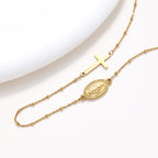 Elegante collar de medalla milagrosa y cruz sencillas en tono dorado