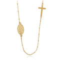 Elegante collar de medalla milagrosa y cruz sencillas en tono dorado