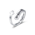 Anillo ajustable de la fe de la cruz bendita: paz, esperanza, amor