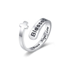 Anillo ajustable de la fe de la cruz bendita: paz, esperanza, amor