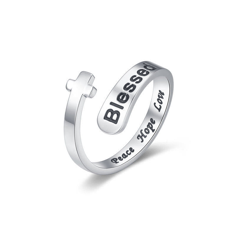 Anillo ajustable de la fe de la cruz bendita: paz, esperanza, amor