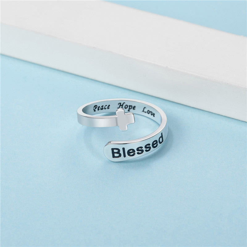 Anillo ajustable de la fe de la cruz bendita: paz, esperanza, amor