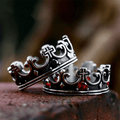 4colores Anillo con Cruz La Corona de la Fe - Diseño Divino con Gemas Rojas para el Creyente