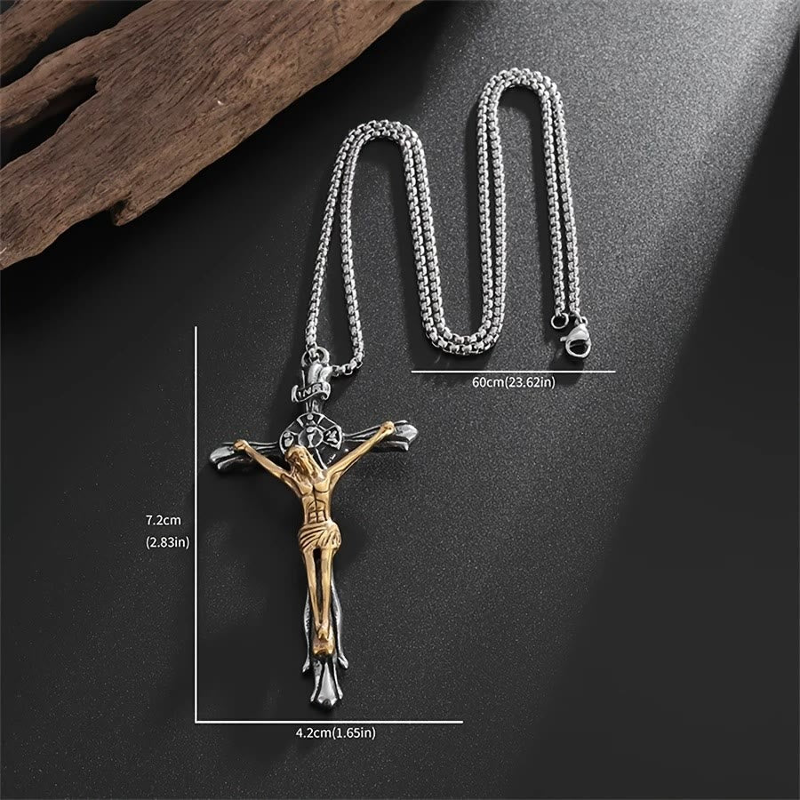 Collier Crucifix en Acier Bicolore - Le Sacrifice Divin