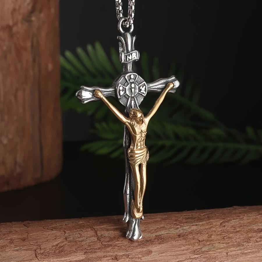 Collier Crucifix en Acier Bicolore - Le Sacrifice Divin