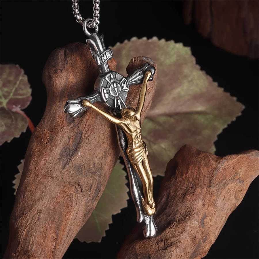 Collier Crucifix en Acier Bicolore - Le Sacrifice Divin