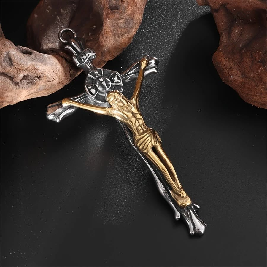 Collier Crucifix en Acier Bicolore - Le Sacrifice Divin