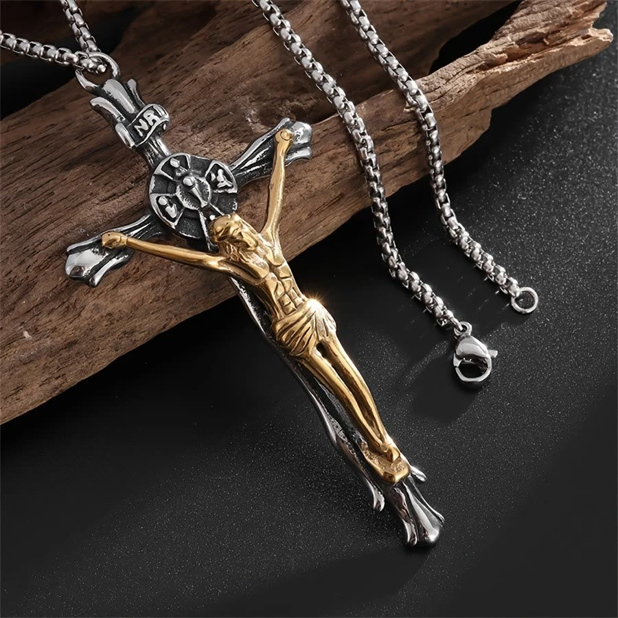 Collier Crucifix en Acier Bicolore - Le Sacrifice Divin
