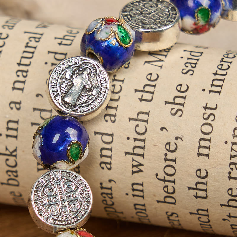Pulsera de cuentas cloisonné azules hecha a mano con la bendición divina: Un símbolo de fe