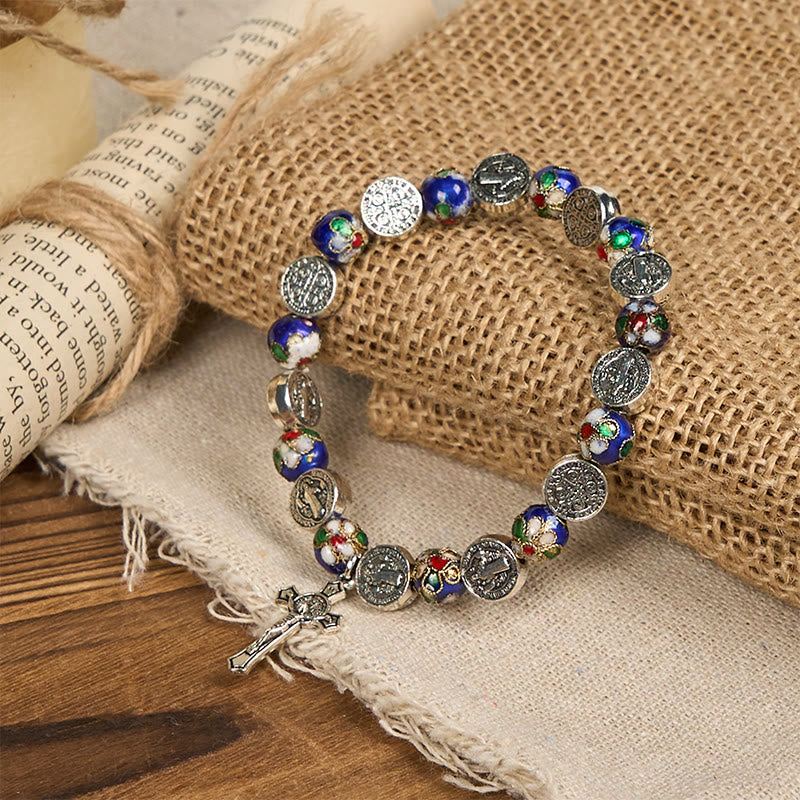Pulsera de cuentas cloisonné azules hecha a mano con la bendición divina: Un símbolo de fe