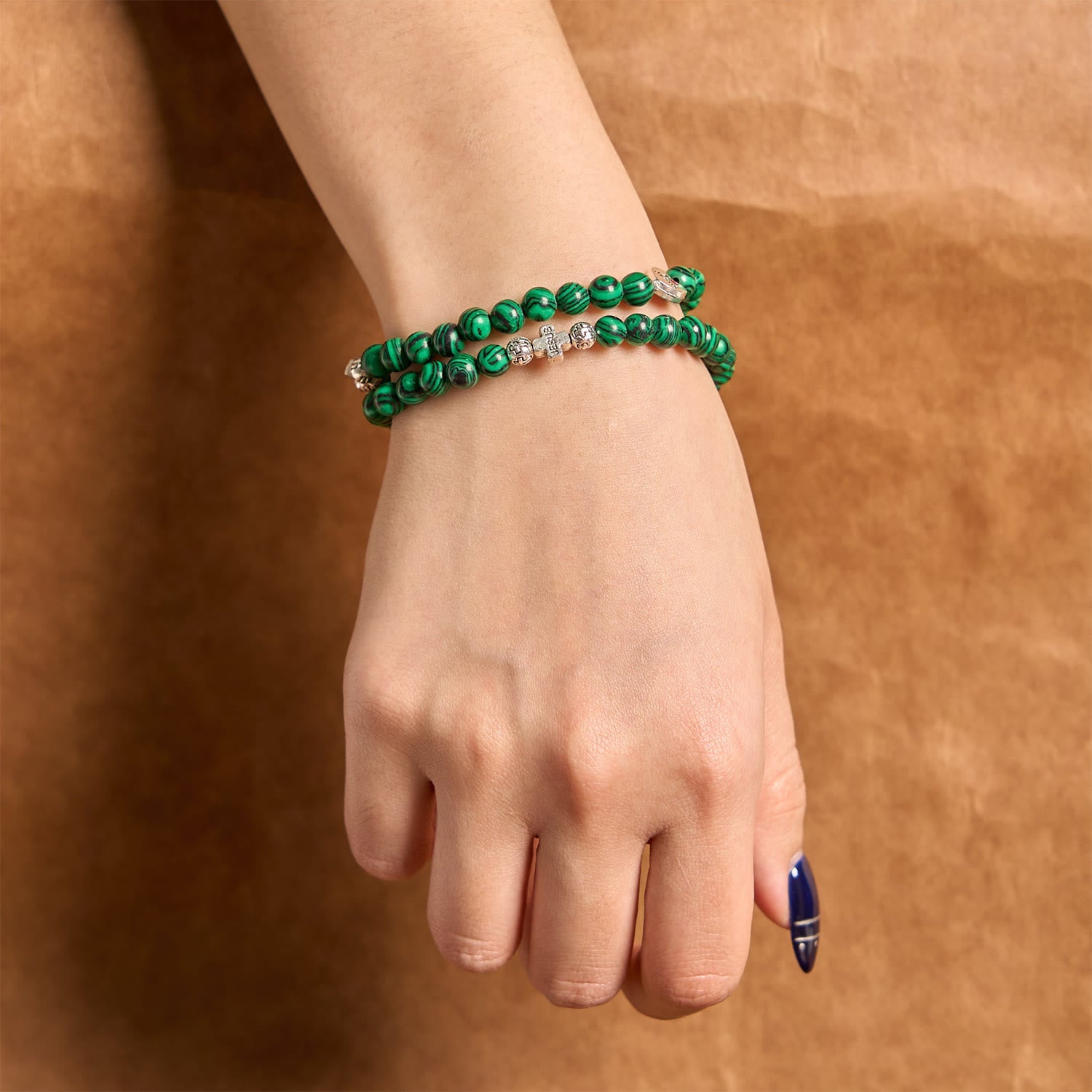 Bracelet Chapelet Malachite Verte Croix J'aime Jésus Foi